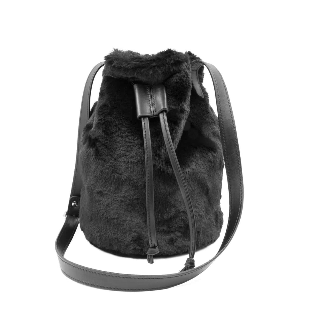Borsa secchiello da donna peluche nera Il Gergo.